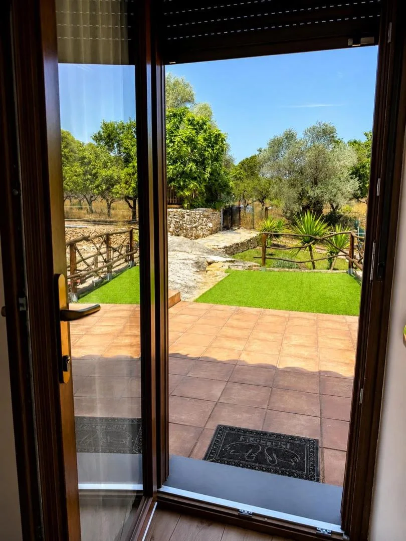 Jardín con césped junto a la casa